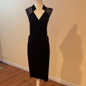 Les Lunes Black Lace Midi Dress